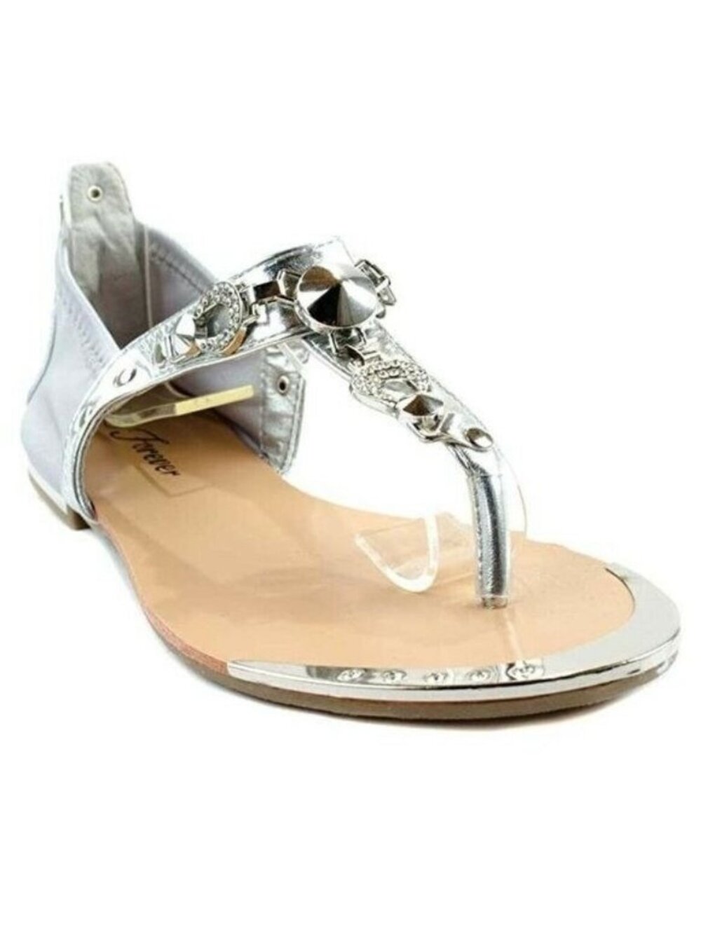 NEW Women's Size 7 Metallic Silver Bling Rhinestones Thong Flat Bridal Sandals